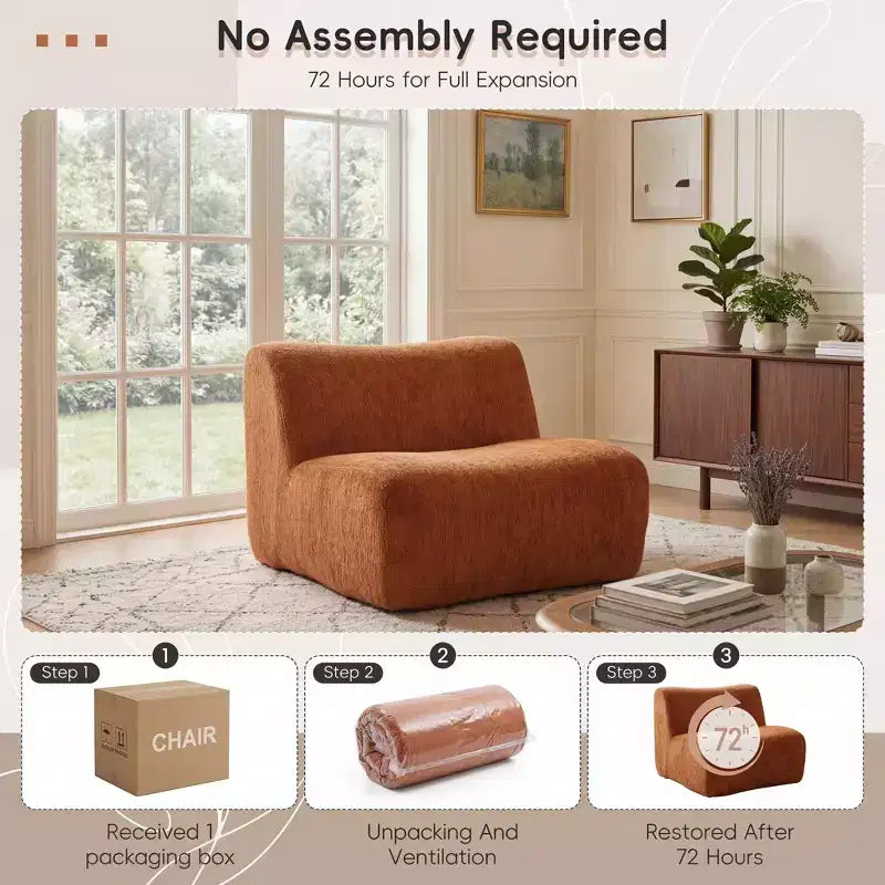 Poltrona modulare senza braccioli con cuscino in schiuma, beige/arancione, 1 posto