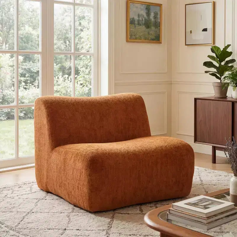 Poltrona modulare senza braccioli con cuscino in schiuma, beige/arancione, 1 posto