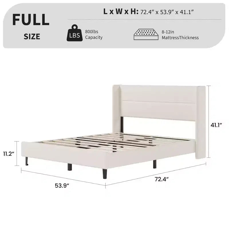 Struttura letto imbottita in velluto con testiera ad ali e doghe in legno – Twin/Full/Queen/King, vari colori