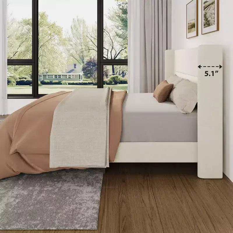 Struttura letto imbottita in velluto con testiera ad ali e doghe in legno – Twin/Full/Queen/King, vari colori