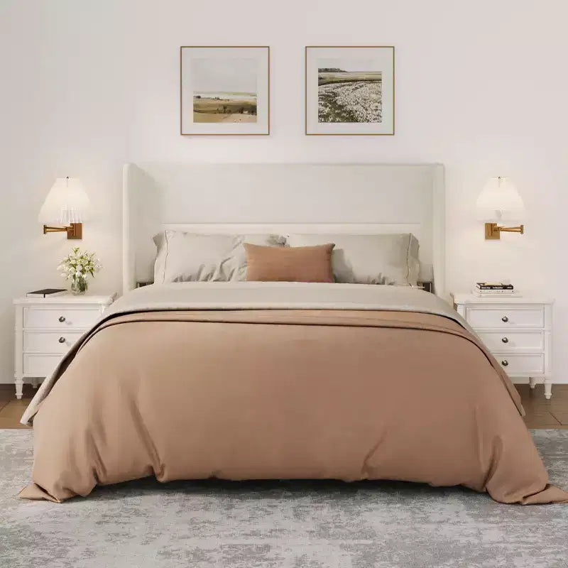 Struttura letto imbottita in velluto con testiera ad ali e doghe in legno – Twin/Full/Queen/King, vari colori