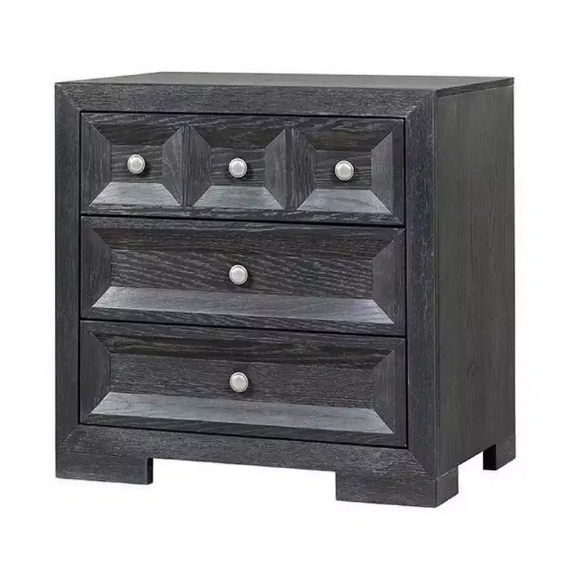 Comodino in Legno Nero con 3 Cassetti e Porte USB A e C, 1 Persona