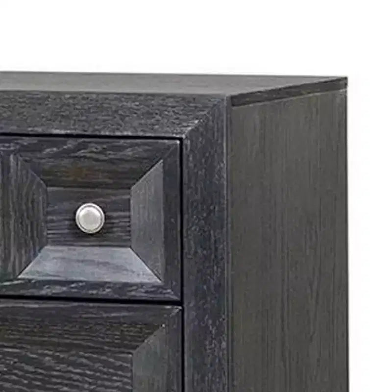 Comodino in Legno Nero con 3 Cassetti e Porte USB A e C, 1 Persona