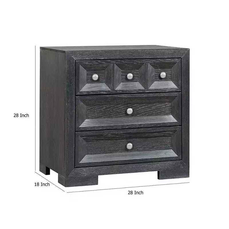 Comodino in Legno Nero con 3 Cassetti e Porte USB A e C, 1 Persona