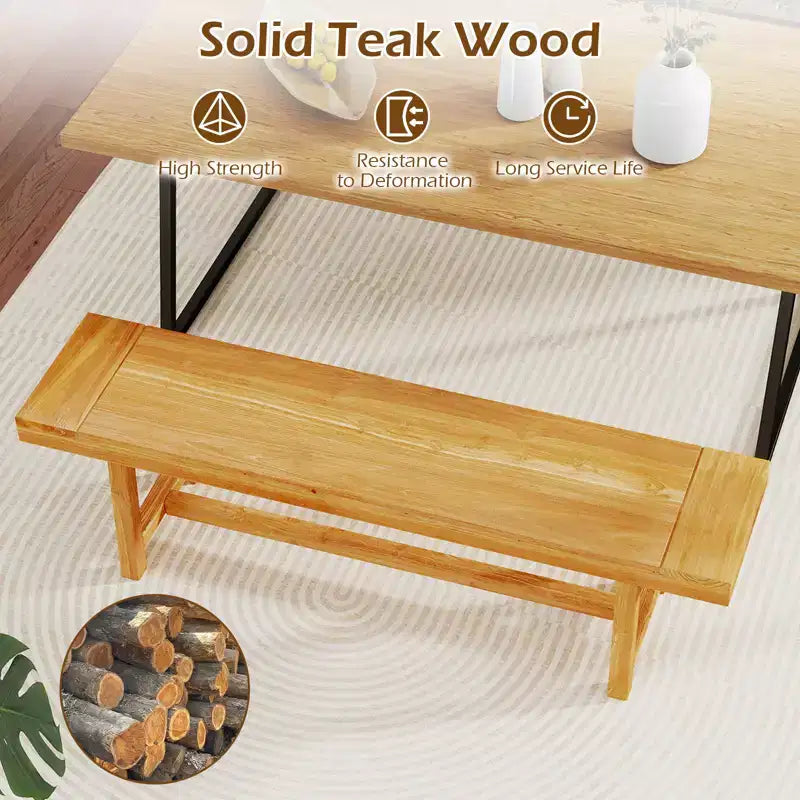 Panca in legno massello di teak naturale, 3 posti