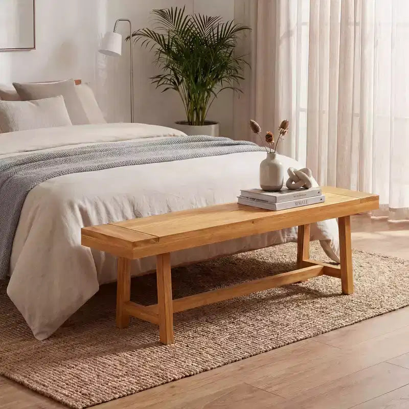 Panca in legno massello di teak naturale, 3 posti