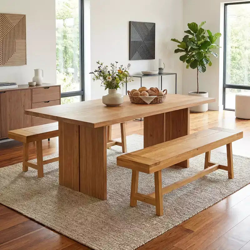 Panca in legno massello di teak naturale, 3 posti