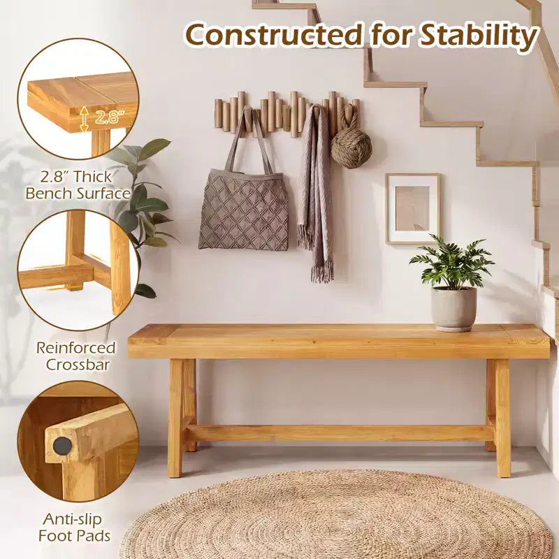 Panca in legno massello di teak naturale, 3 posti