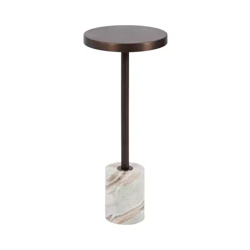 Kate and Laurel Hescott Metal and Marble Pedestal Table, Brown, 10x10x24