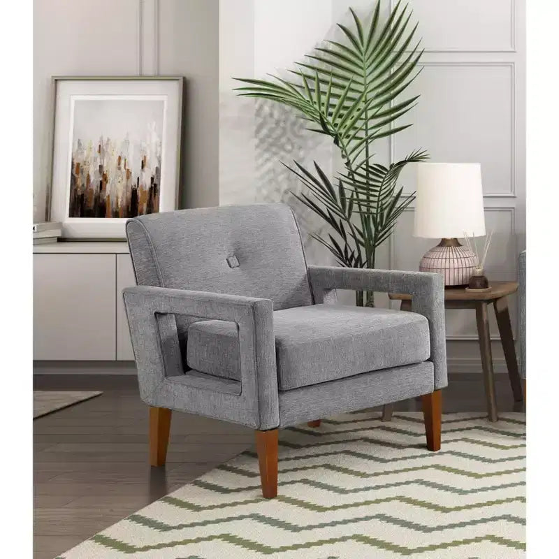 Poltrona imbottita in ciniglia con cuscino rimovibile, Beige/Grigio, 1 posto