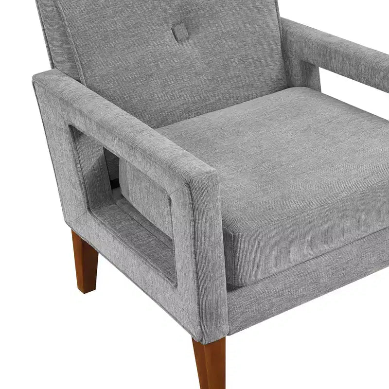Poltrona imbottita in ciniglia con cuscino rimovibile, Beige/Grigio, 1 posto