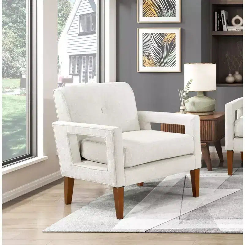 Poltrona imbottita in ciniglia con cuscino rimovibile, Beige/Grigio, 1 posto