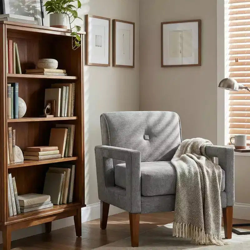 Poltrona imbottita in ciniglia con cuscino rimovibile, Beige/Grigio, 1 posto