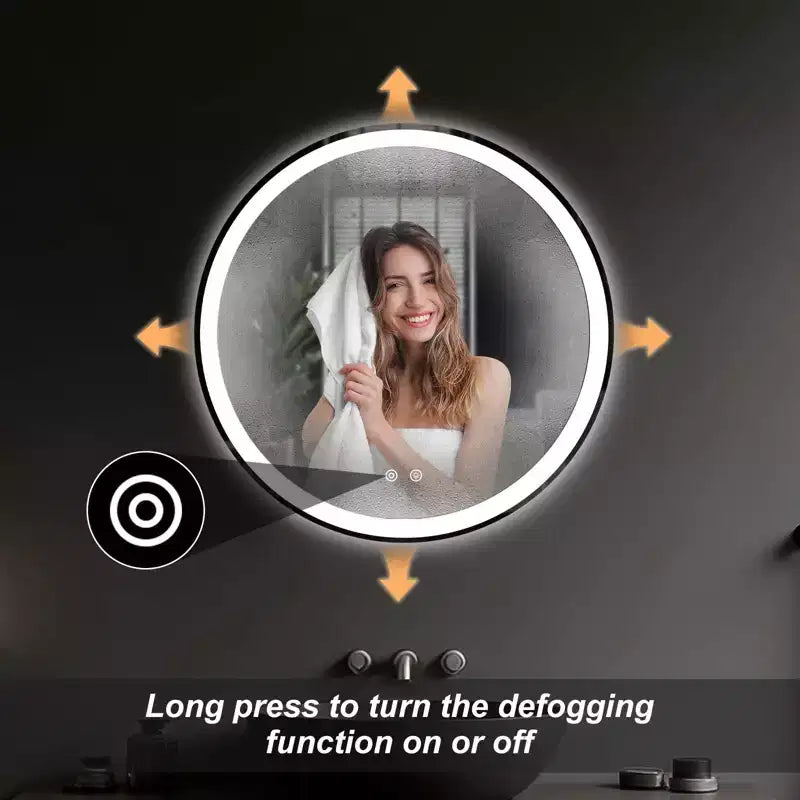 Specchio da parete rotondo, LED anti-appannamento, 3 colori di luce, dimmerabile, uso singolo