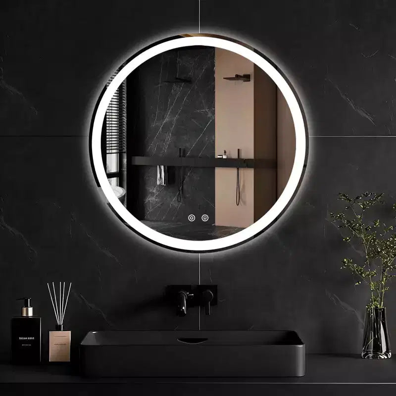 Specchio da parete rotondo, LED anti-appannamento, 3 colori di luce, dimmerabile, uso singolo