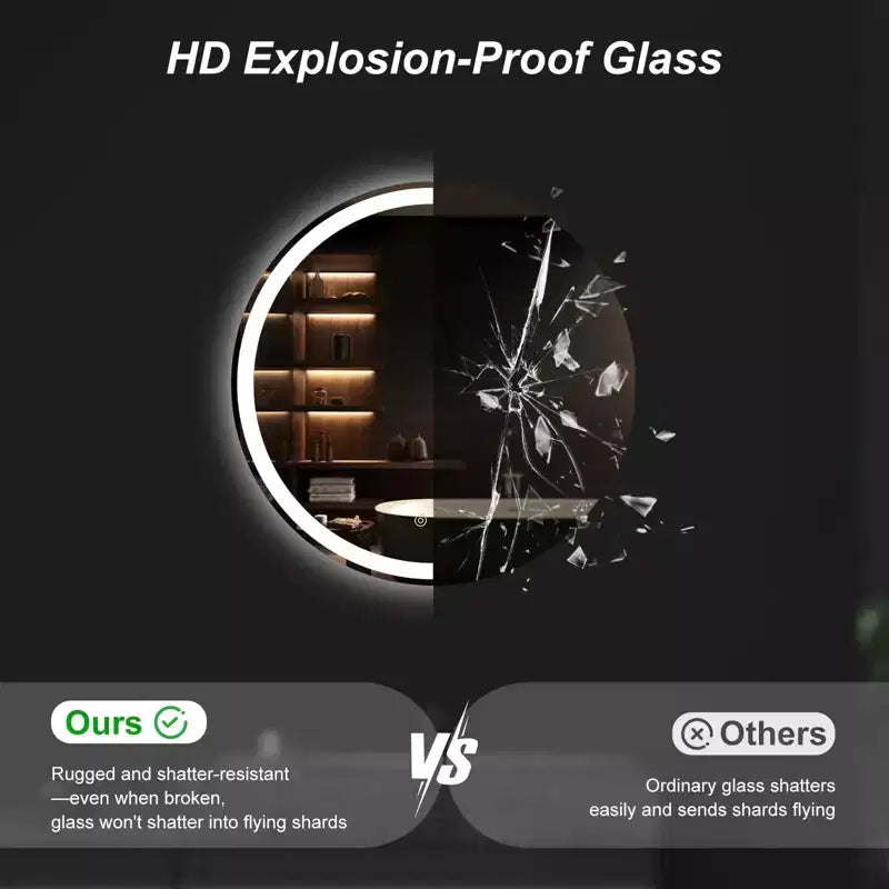 Specchio da parete rotondo, LED anti-appannamento, 3 colori di luce, dimmerabile, uso singolo