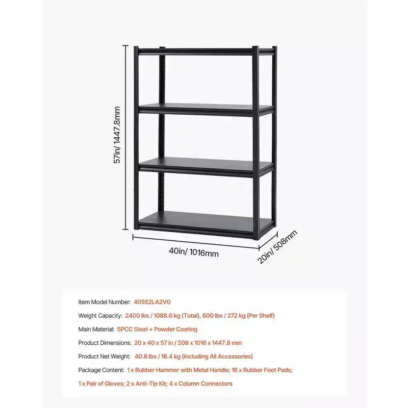 Scaffale metallico a 4 ripiani, 50,8 cm P x 101,6 cm L x 144,8 cm H, per uso interno/esterno