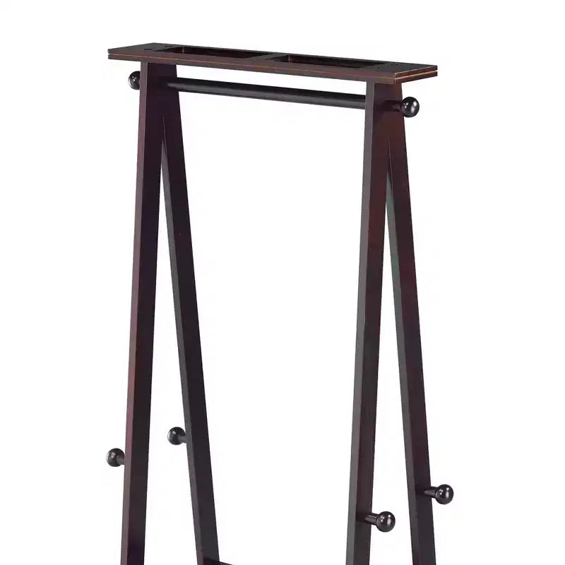 Appendiabiti da terra in legno alto 150 cm con 3 ripiani aperti e 8 ganci, Espresso/Bianco