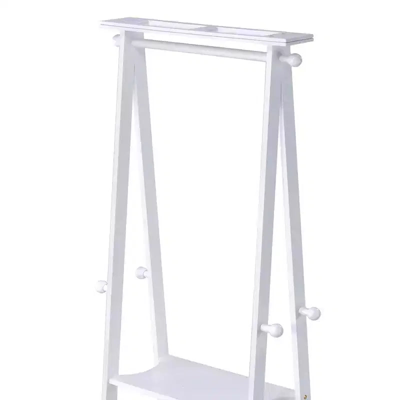 Appendiabiti da terra in legno alto 150 cm con 3 ripiani aperti e 8 ganci, Espresso/Bianco
