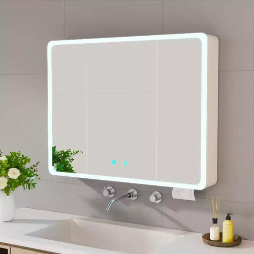 FAMYYT 35 in. W x28 in. H Aluminum Medicine Cabinet with Mirror and Light, Anti-fog, Easy to install