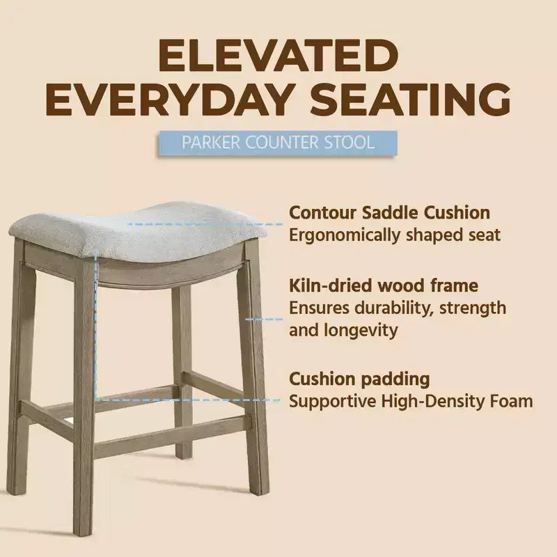 Sgabello da bancone senza schienale in frassino grigio, struttura in legno con seduta in pelle, set da 3