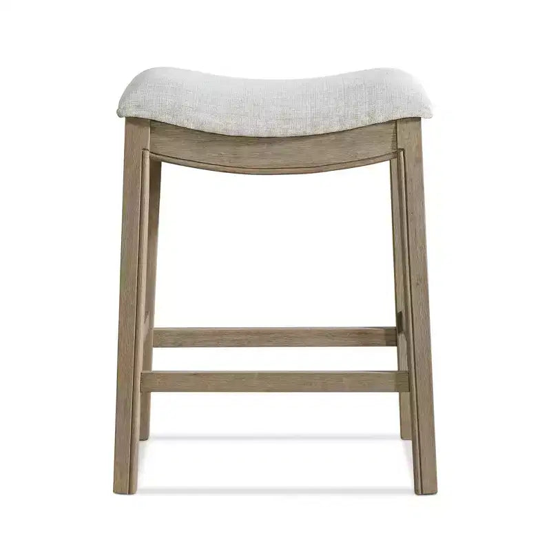 Sgabello da bancone senza schienale in frassino grigio, struttura in legno con seduta in pelle, set da 3