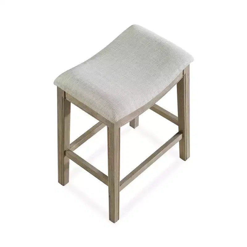 Sgabello da bancone senza schienale in frassino grigio, struttura in legno con seduta in pelle, set da 3