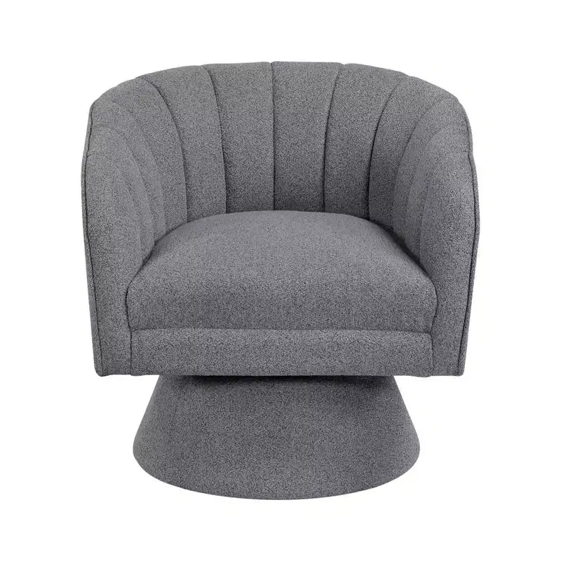 Poltrona girevole accentuata con schienale a botte, rivestimento in tessuto bouclé, beige/grigio scuro, 1 posto