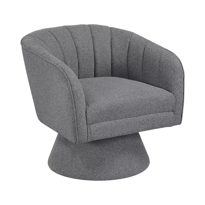 Poltrona girevole accentuata con schienale a botte, rivestimento in tessuto bouclé, beige/grigio scuro, 1 posto