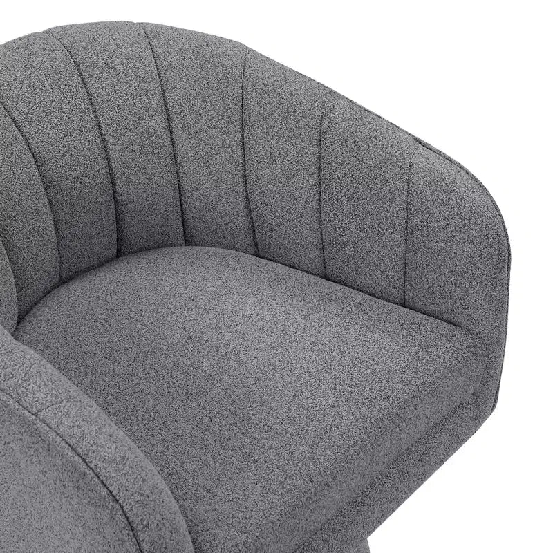 Poltrona girevole accentuata con schienale a botte, rivestimento in tessuto bouclé, beige/grigio scuro, 1 posto