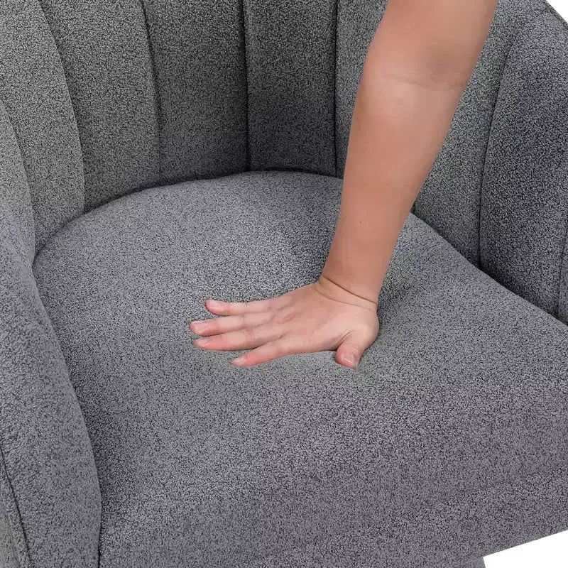 Poltrona girevole accentuata con schienale a botte, rivestimento in tessuto bouclé, beige/grigio scuro, 1 posto