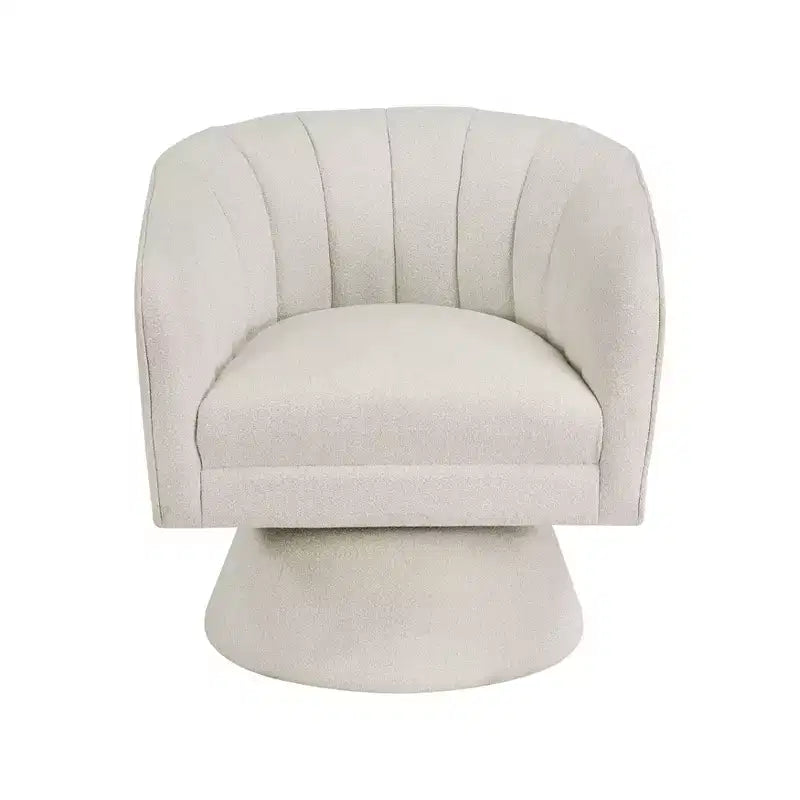 Poltrona girevole accentuata con schienale a botte, rivestimento in tessuto bouclé, beige/grigio scuro, 1 posto