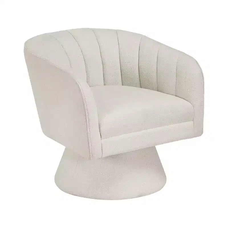 Poltrona girevole accentuata con schienale a botte, rivestimento in tessuto bouclé, beige/grigio scuro, 1 posto