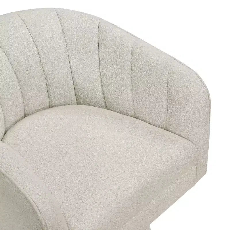 Poltrona girevole accentuata con schienale a botte, rivestimento in tessuto bouclé, beige/grigio scuro, 1 posto