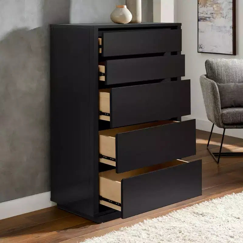 Cassettiera a 5 cassetti, Colore Nero / Naturale / Noce, Per adulti