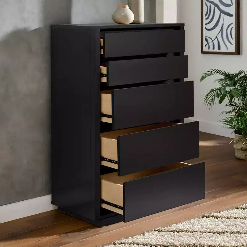 Cassettiera a 5 cassetti, Colore Nero / Naturale / Noce, Per adulti