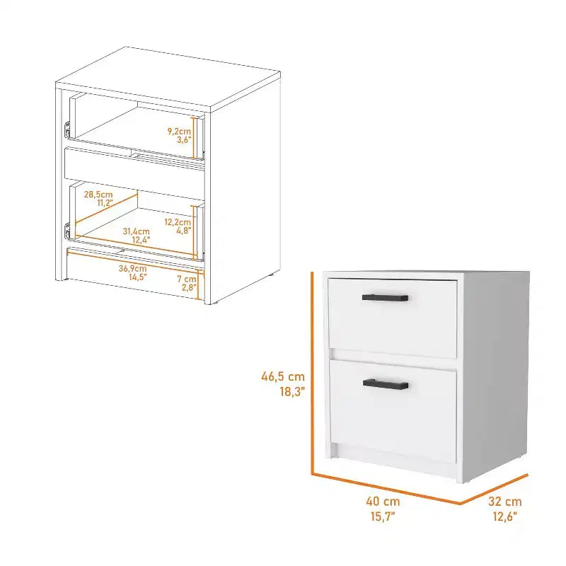 Comodino a 2 cassetti White Wood per Adulti