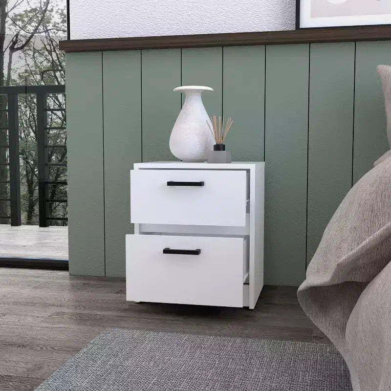 Comodino a 2 cassetti White Wood per Adulti