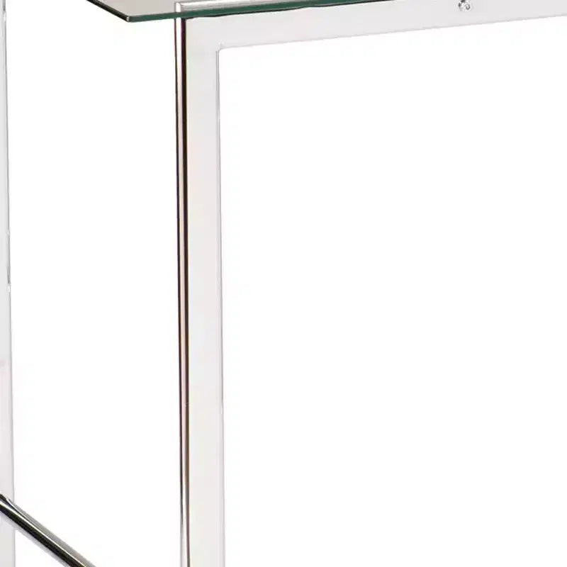 Scrivania con piano in vetro trasparente e struttura in metallo, telaio argento, 1 persona, 119 cm