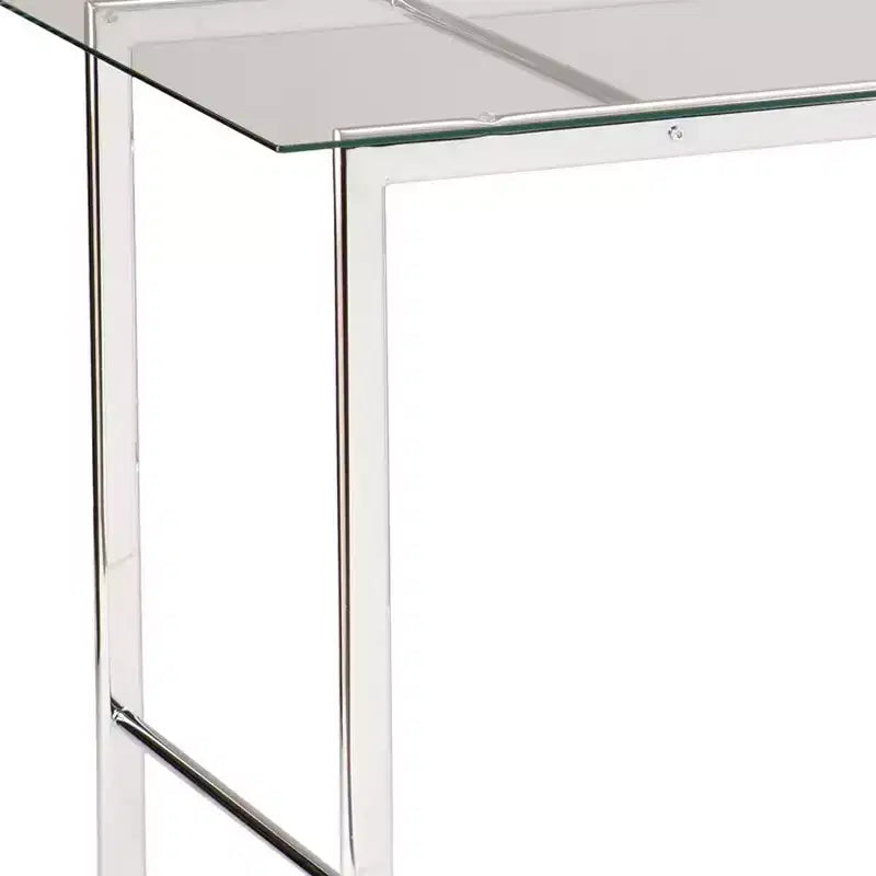 Scrivania con piano in vetro trasparente e struttura in metallo, telaio argento, 1 persona, 119 cm